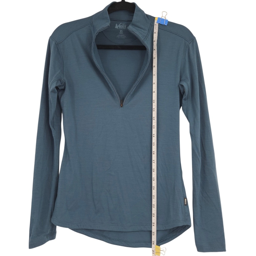 REI Co-op Quarter Zip Pullover Womens XS Blue Merino Wool Hiking Base Layer - Picture 5 of 11